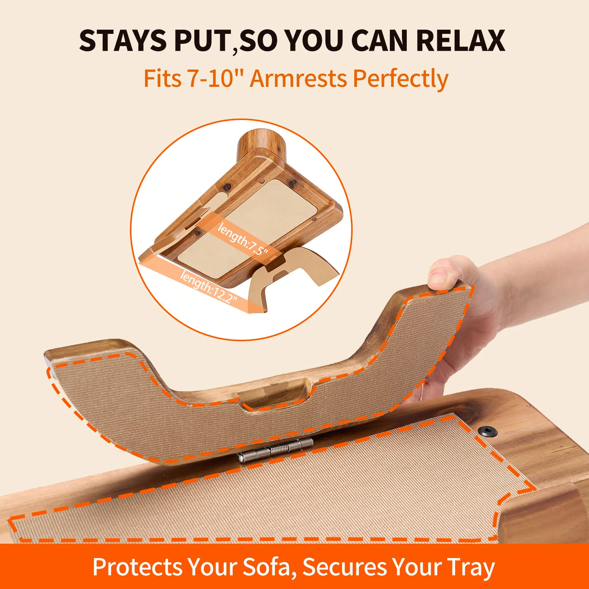 JHK Foldable Sofa Armrest Tray With Phone And Cup Holders