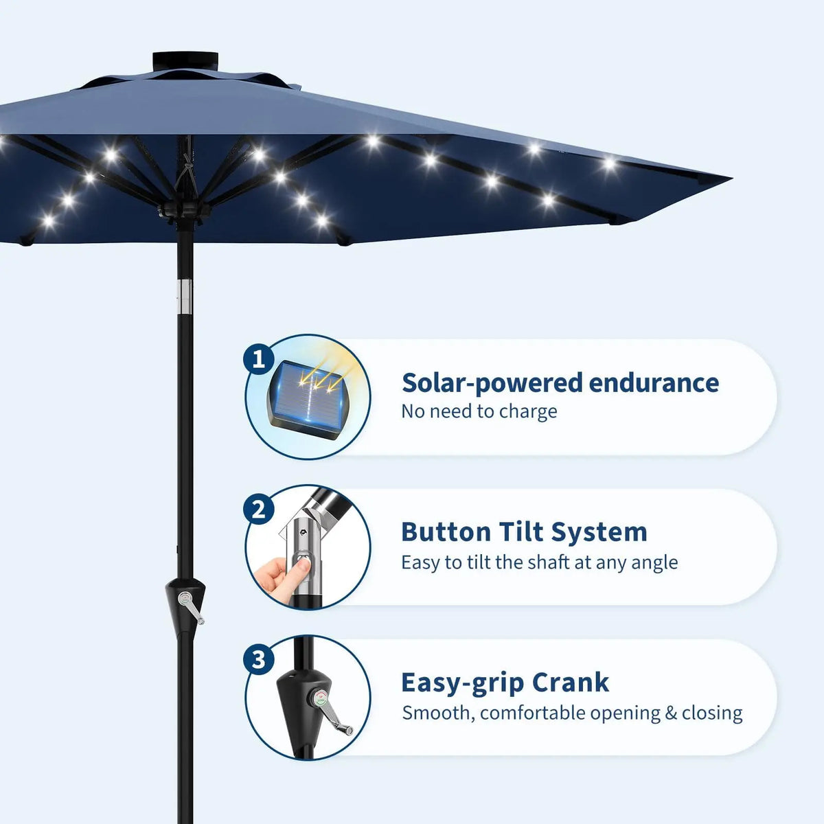 HiMiss Solar Patio Umbrella With LED Lights And UV Protection