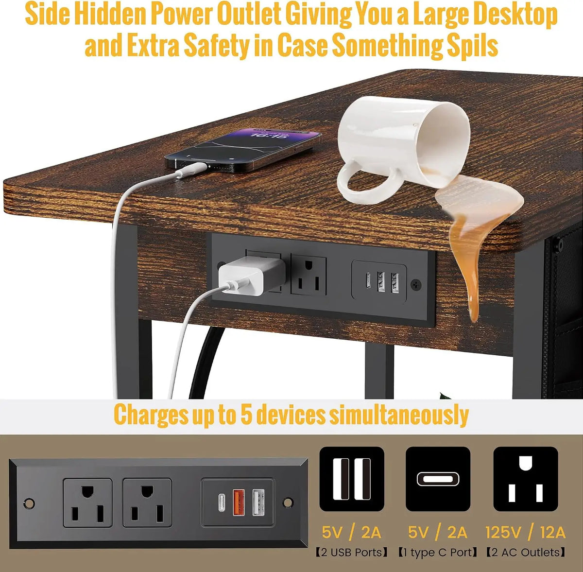 Novilla End Table With Charging Station And Storage Shelf