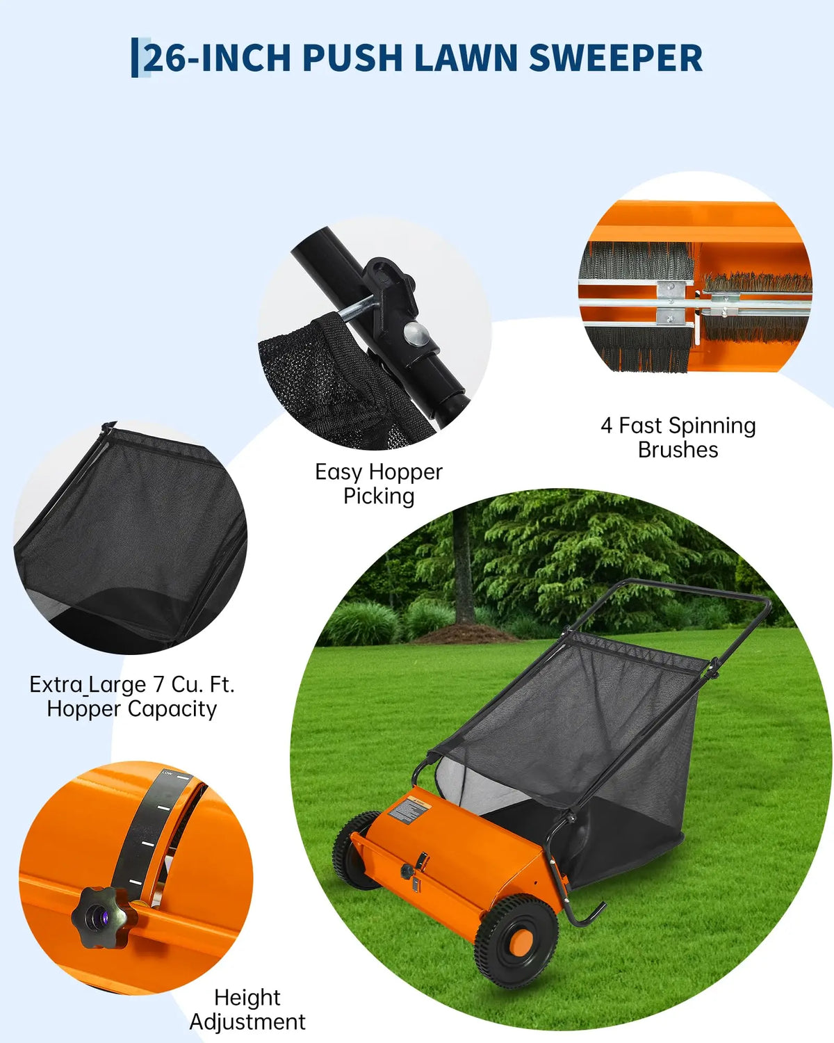 Push Lawn Sweeper With Mesh Bag For Efficient Yard Cleanup
