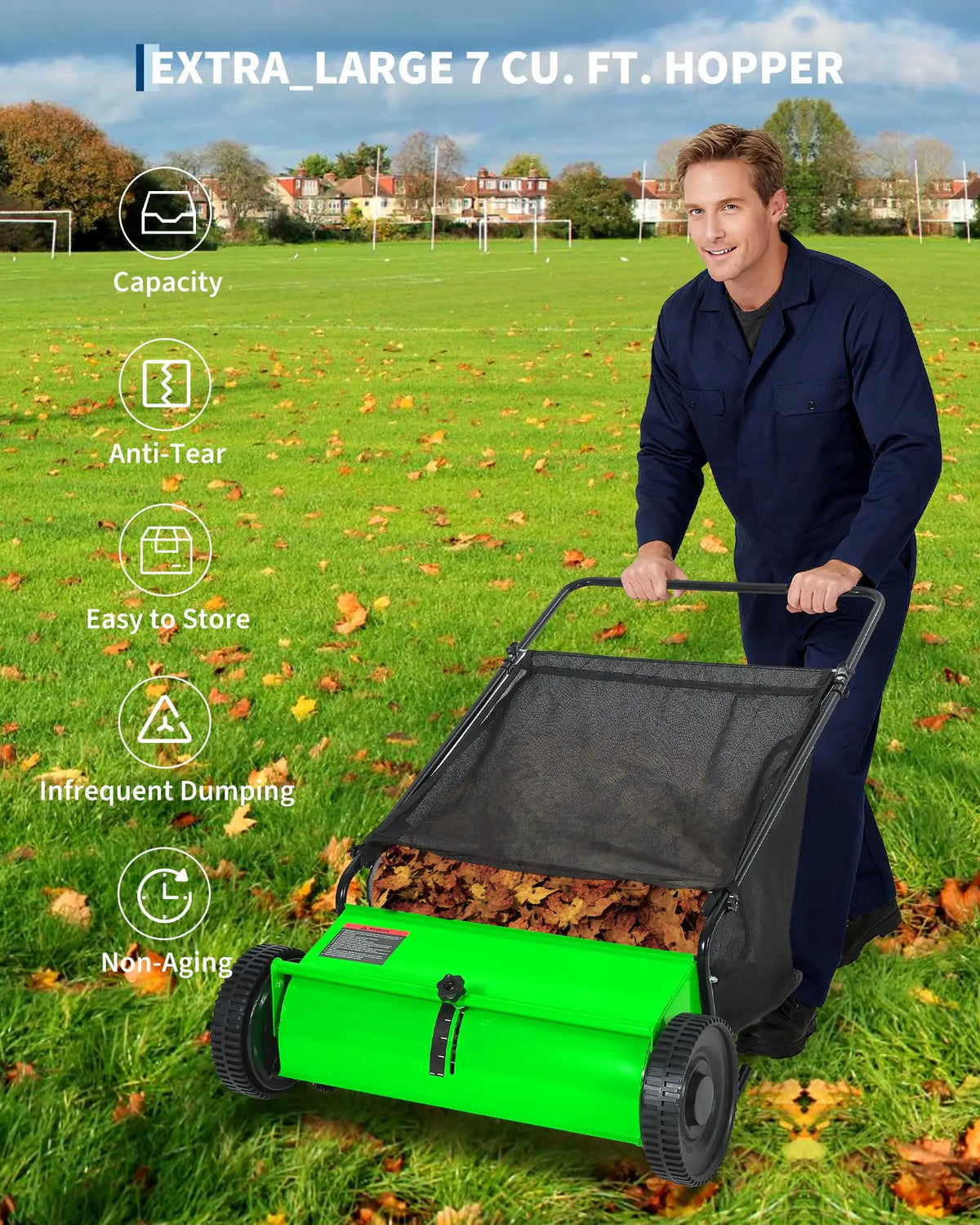 Push Lawn Sweeper With Mesh Bag For Efficient Yard Cleanup