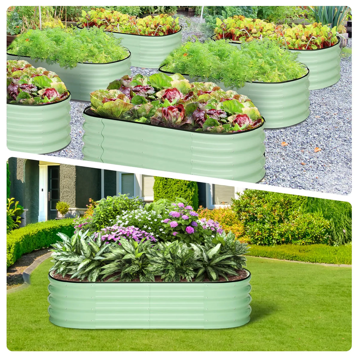 HiMISS Oval Galvanized Steel Raised Garden Bed Metal Planter