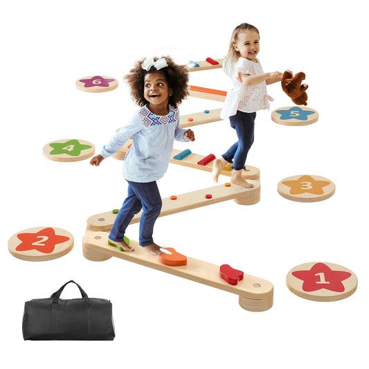 SucceBuy Wooden Balance Beam Stepping Stones Montessori Toy