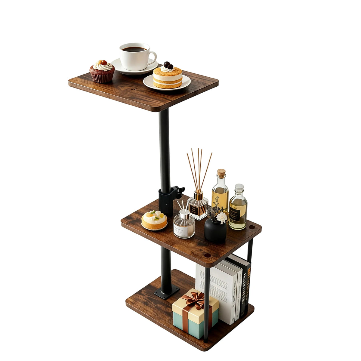 HiMISS Adjustable Swivel Couch Side Table With Storage Shelf