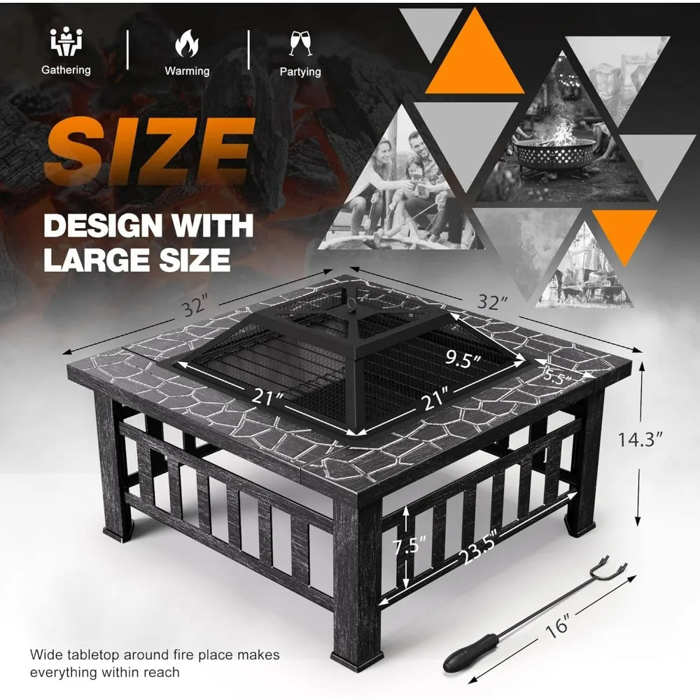 Devoko Metal Outdoor Fire Pit With Waterproof Cover For Patio