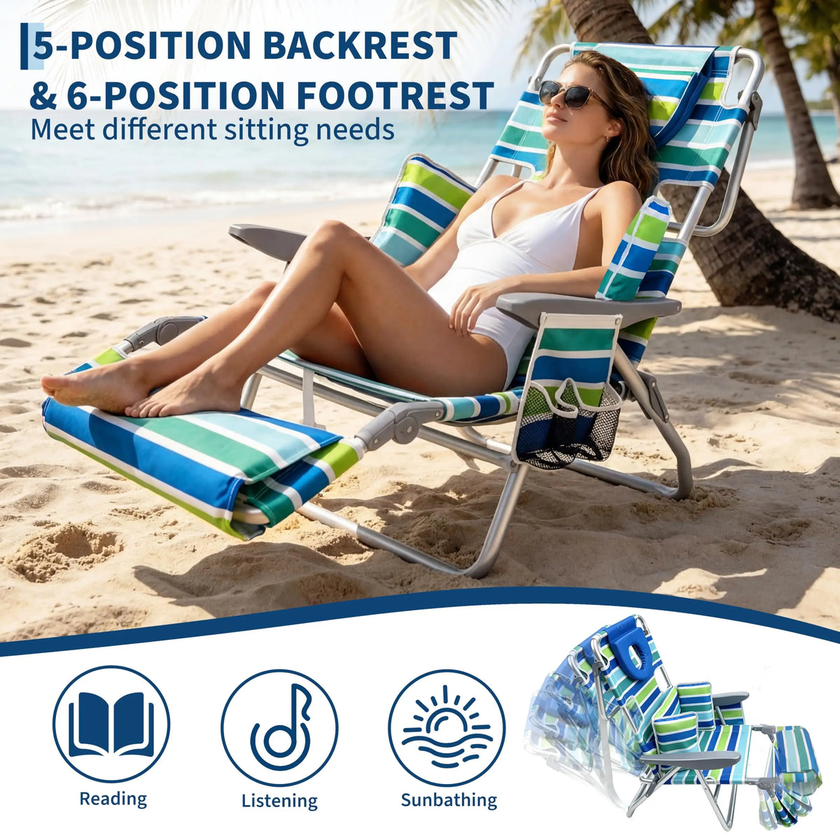 HiMISS Portable Face Down Sunbathing Recliner Chair For Beach