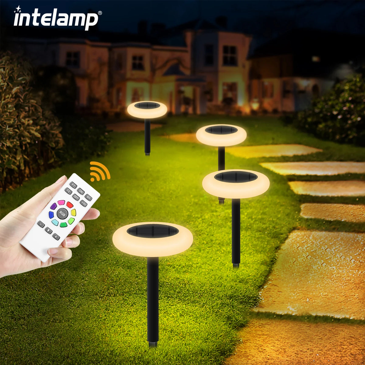 Intelamp Color Changing Solar Pathway Lights for Outdoor Gardens