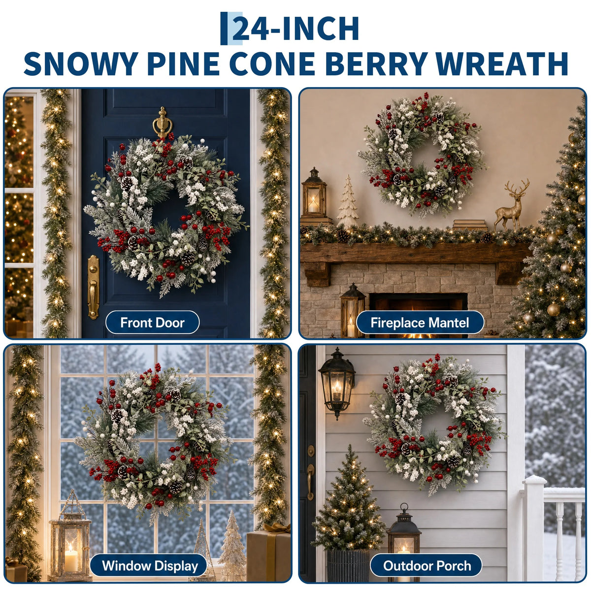 GAOMON Pre Lit Christmas Wreath With Integrated LED Lights