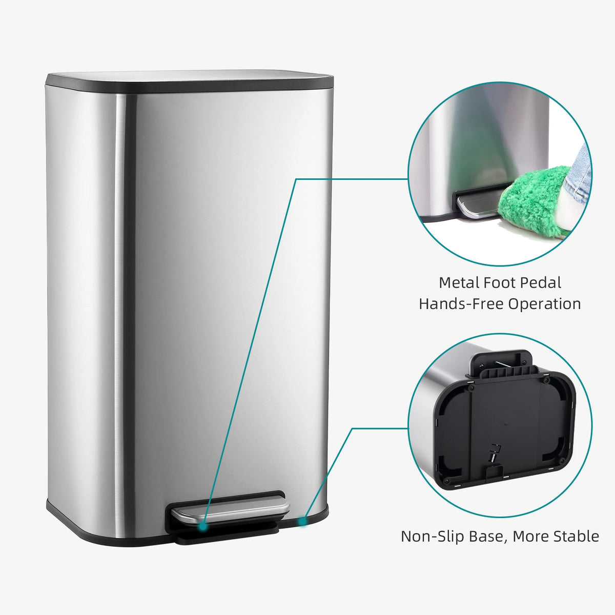 HiMISS Stainless Steel Kitchen Trash Can With Soft Close Lid