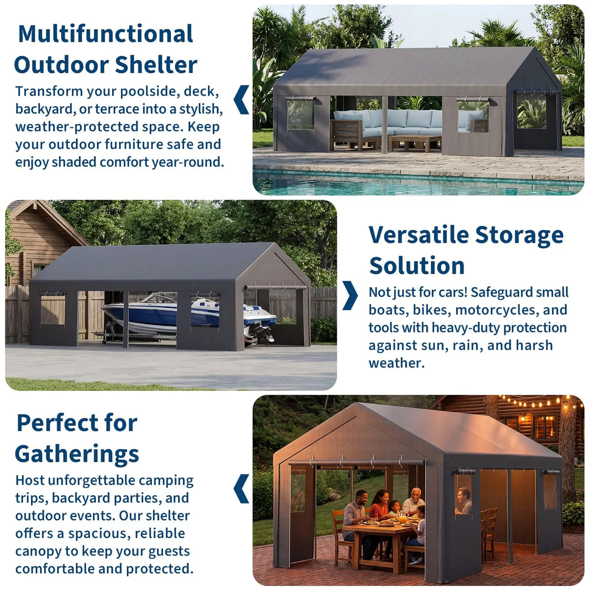HiMiss Heavy Duty Portable Carport Canopy Shelter With Removable Sidewalls