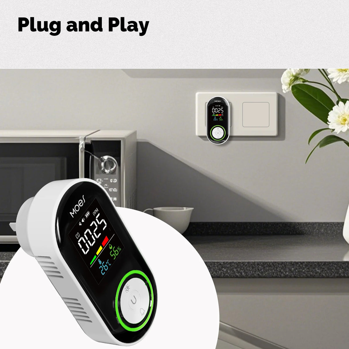 MOES CO Plug In Carbon Monoxide Detector LED Display Alarm