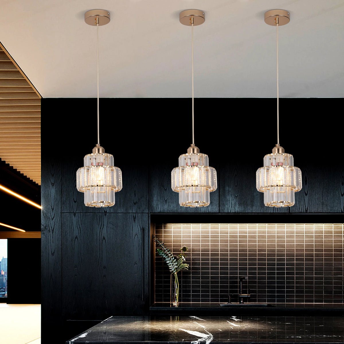 Vetrulus Modern Crystal Pendant Light Hanging Ceiling Home Decor Fixture