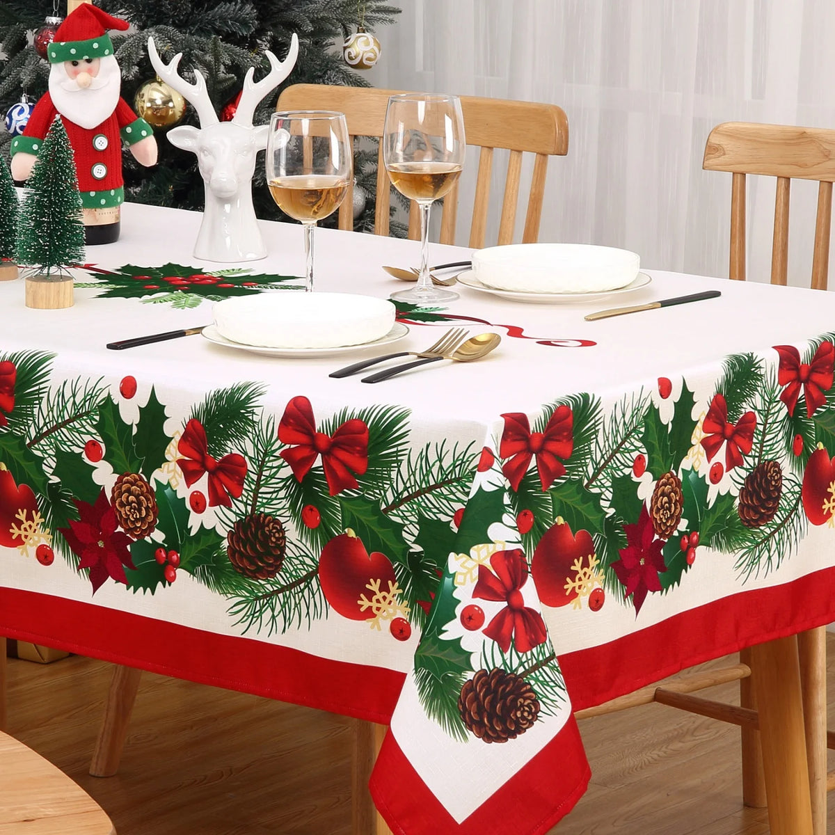 HiMISS Washable Christmas Tablecloth Reusable Festive Dining Room Cover