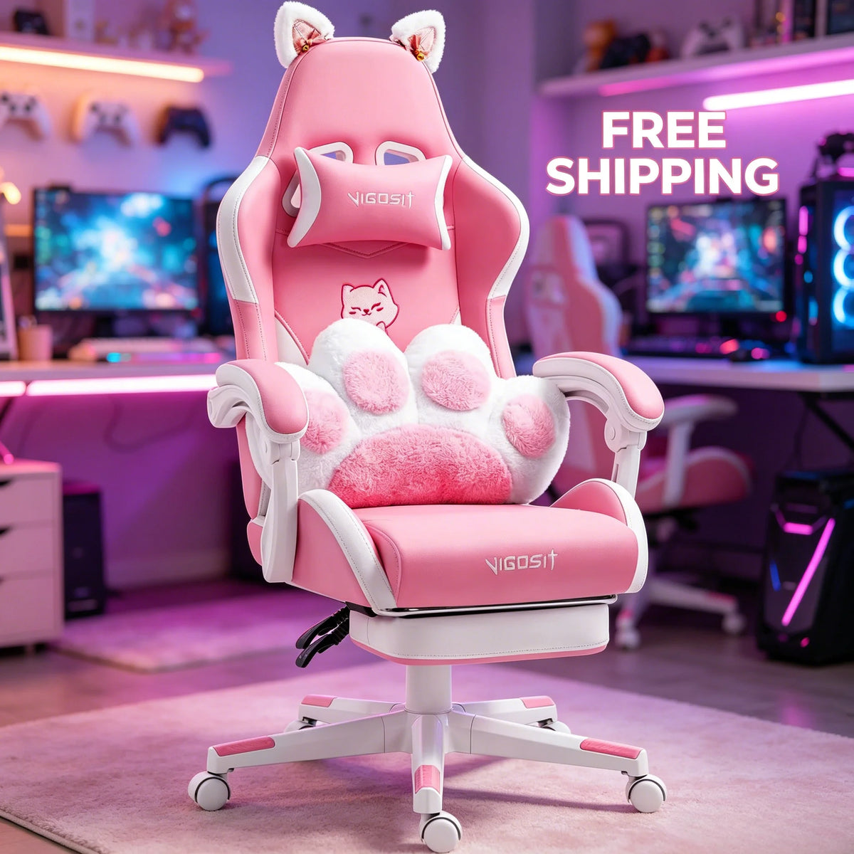 VIGOSIT Ergonomic Gaming Chair With Footrest And Headrest