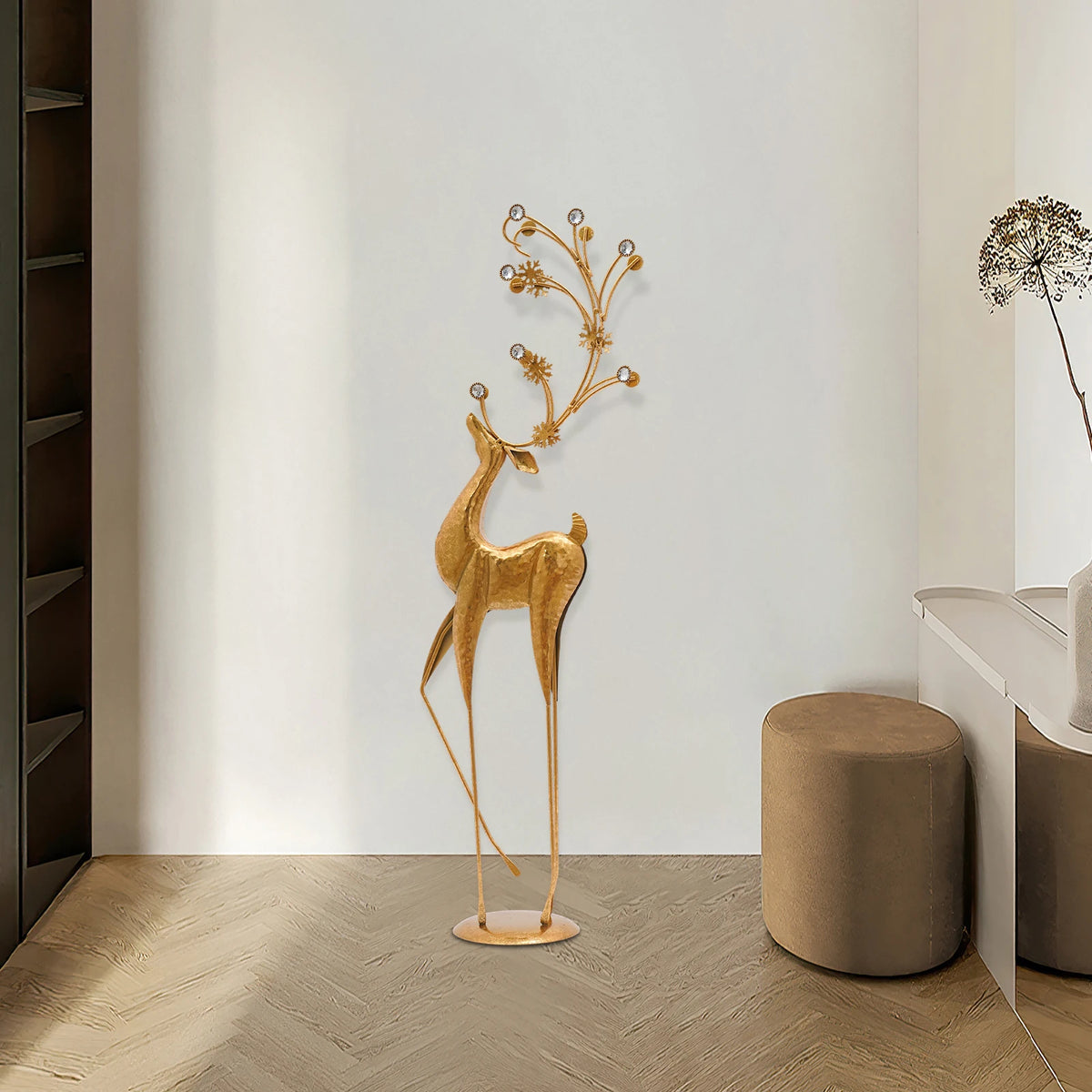 Decorative Deer Statue With Rhinestone Antlers For Home And Office