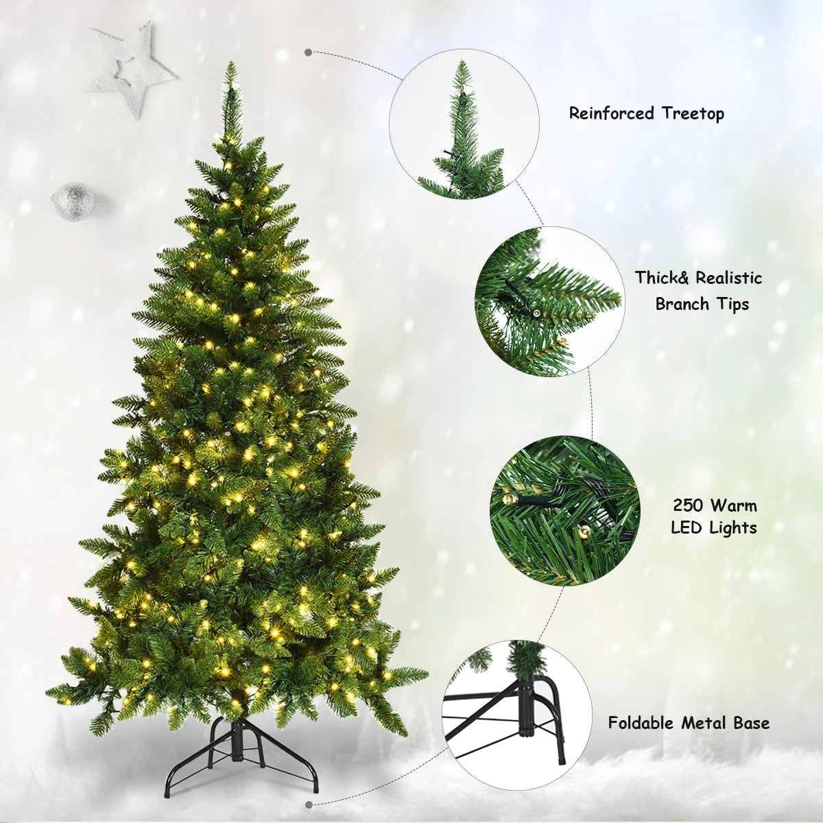 LIFEZEAL Half Christmas Tree For Indoor Wall And Corner Decoration