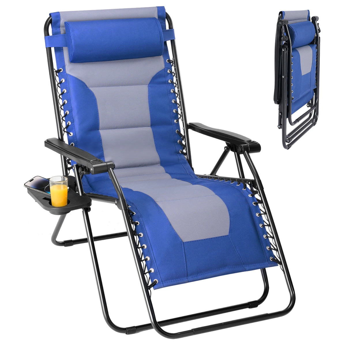 JHK Outdoor Zero Gravity Reclining Lounge Chair With Cup Holder