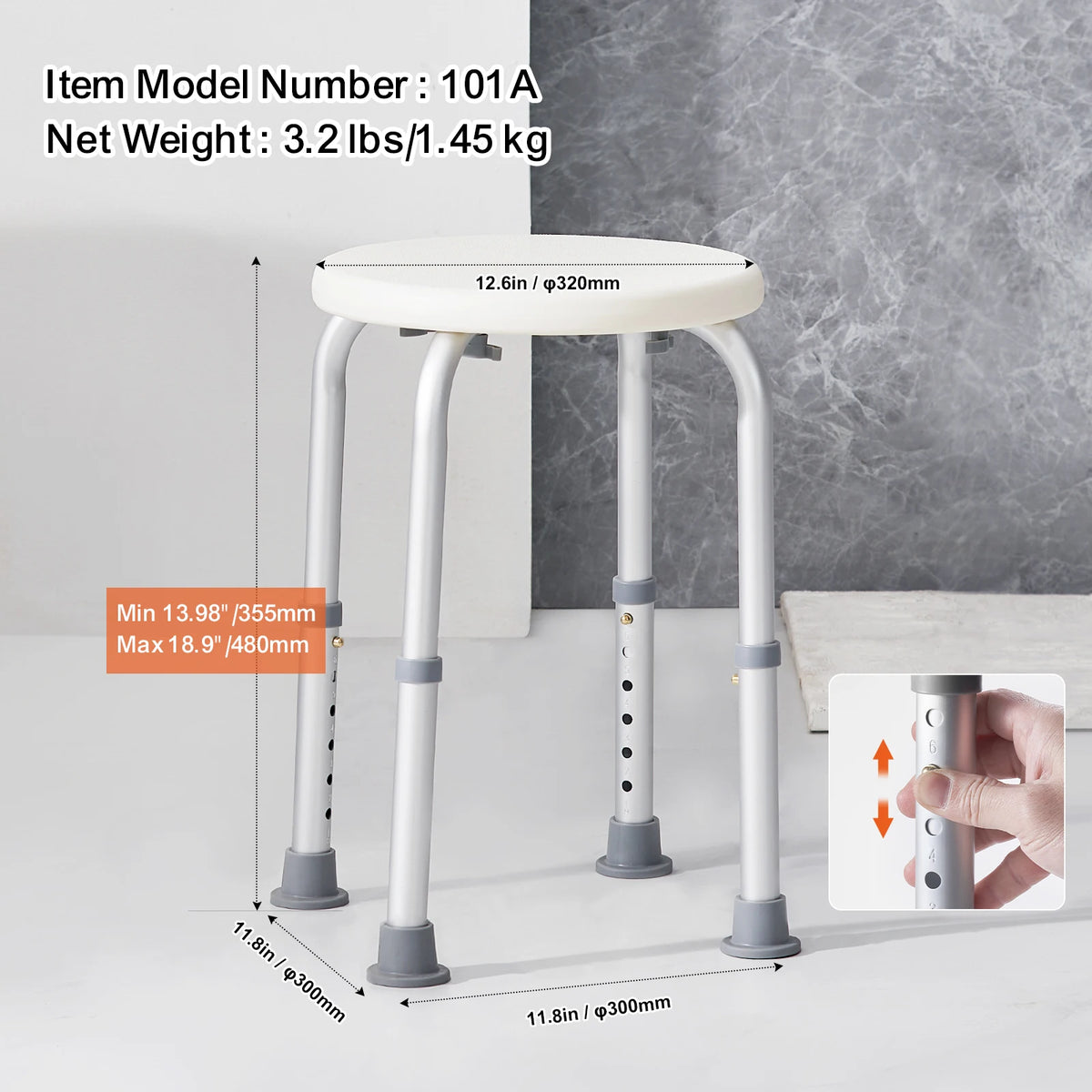 SucceBuy Lightweight Adjustable Shower Stool For Bathroom Safety