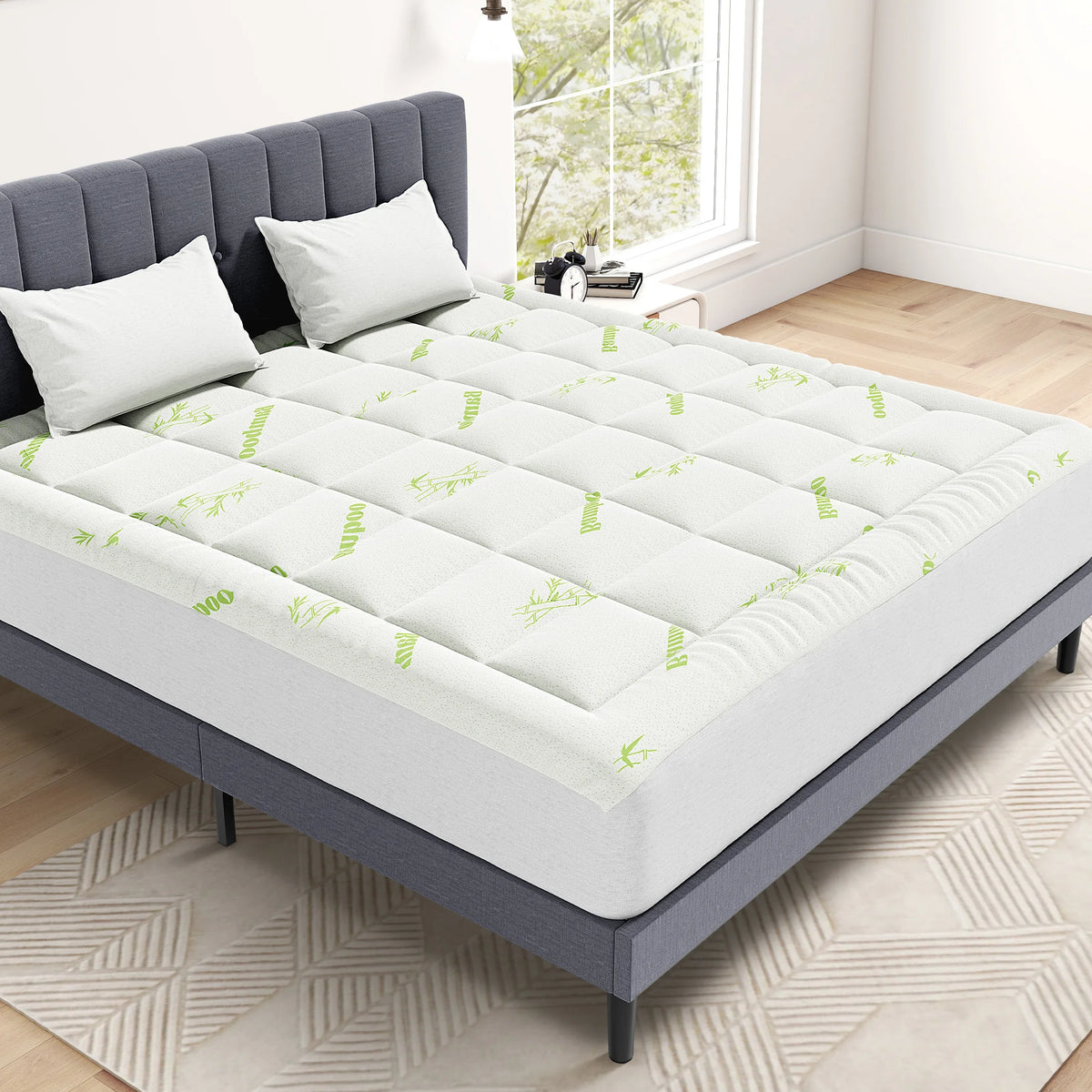 MCQ Bamboo Viscose Cooling Mattress Topper With Stretchable Pockets