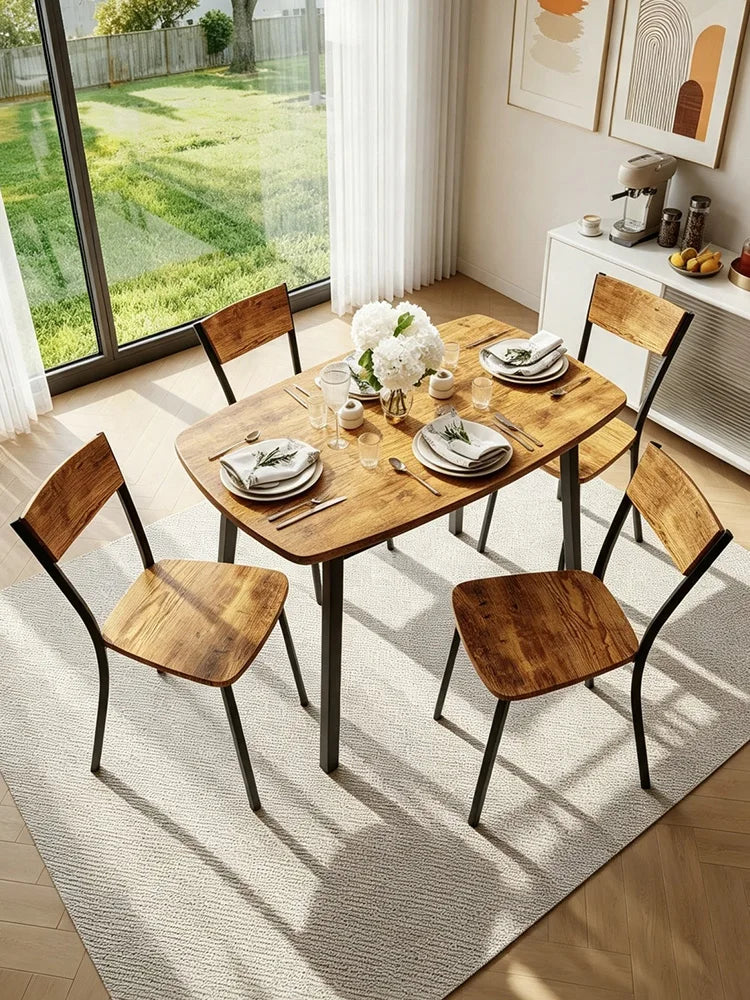 HiMISS Antique Dining Set With Four Chairs And Storage Shelf