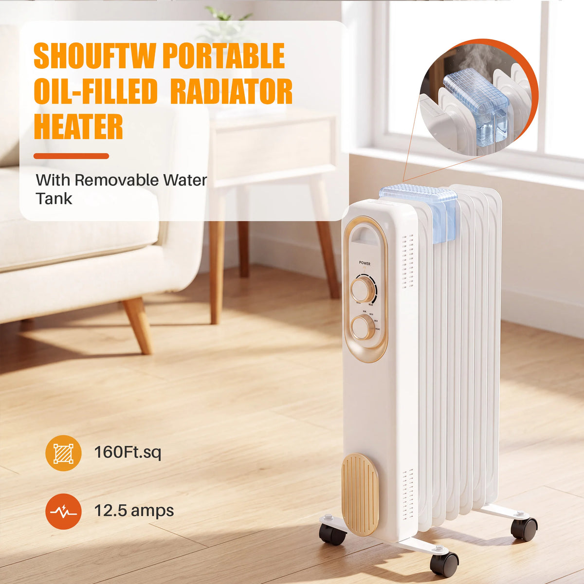 1500W Oil Filled Radiator Space Heater Indoor Portable Electric