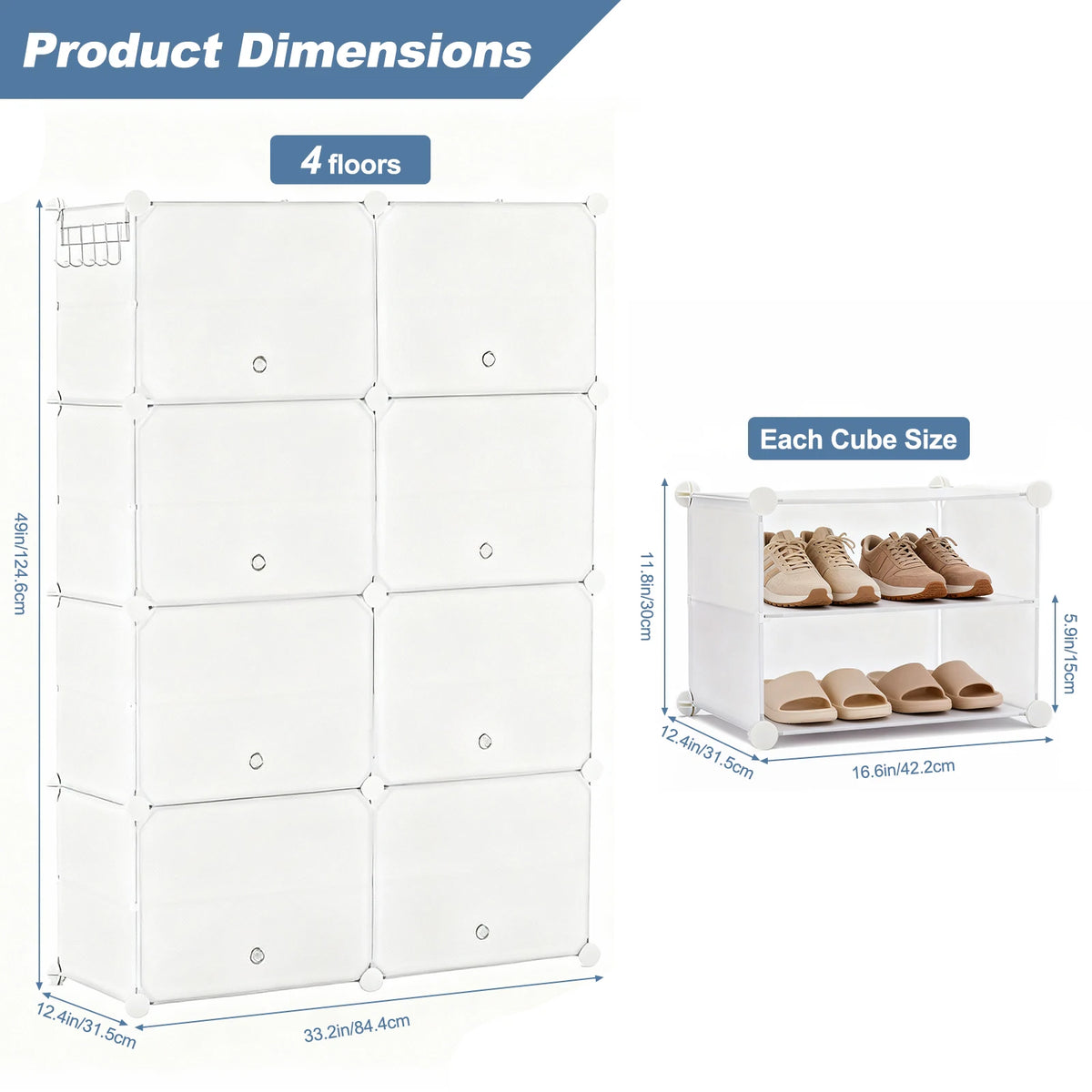 JHK Stackable Shoe Storage Cabinet With Doors For Home Organization