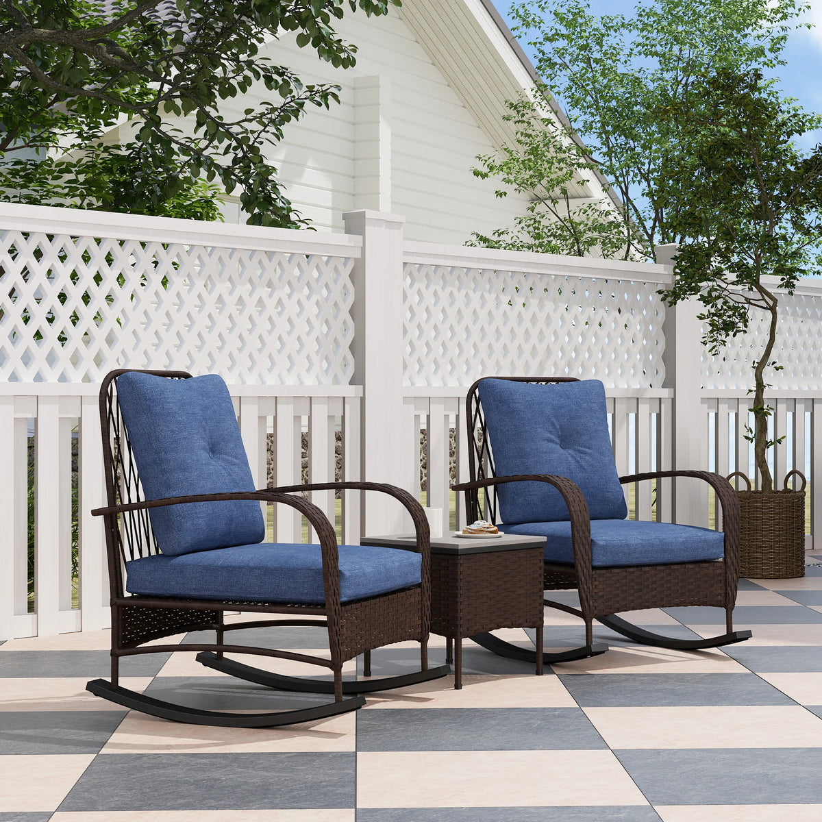 Outsunny Outdoor Wicker Rocking Chairs Set With Coffee Table