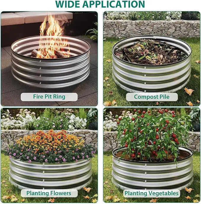 HiMISS Galvanized Round Raised Garden Bed Planter for Outdoor Planting