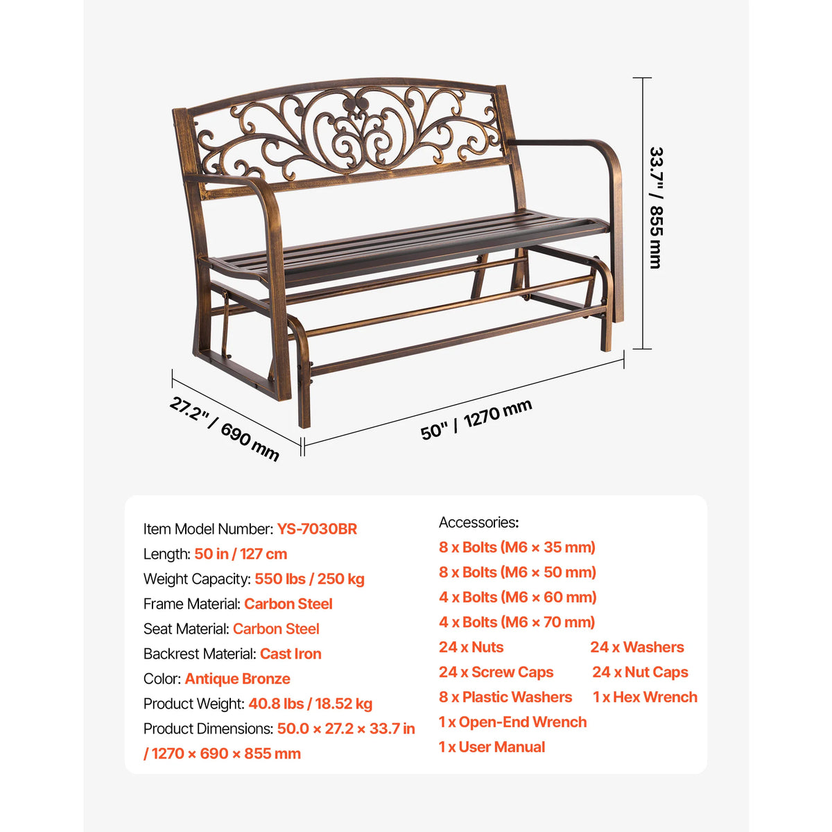 SucceBuy Wooden Outdoor Garden Bench With Sturdy Metal Patio Frame