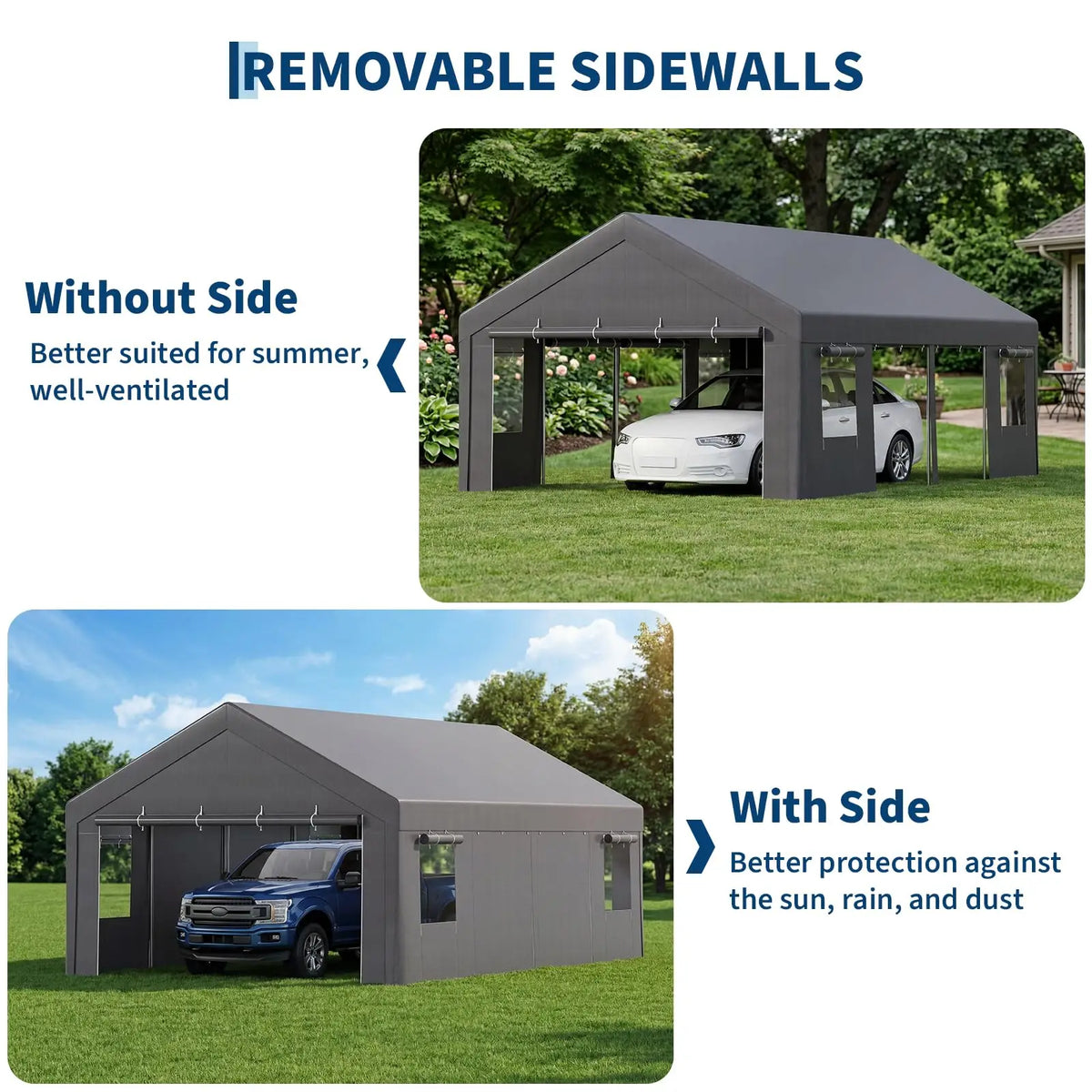 HiMiss Heavy Duty Portable Carport Canopy Shelter With Removable Sidewalls