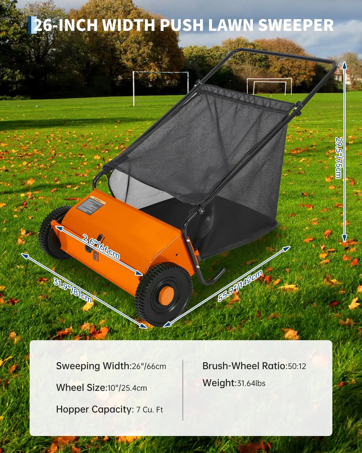 Push Lawn Sweeper With Mesh Bag For Efficient Yard Cleanup