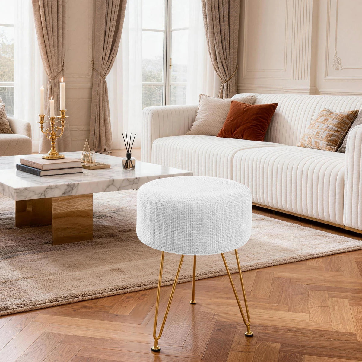 JHK Round Ottoman Heavy Duty Vanity Stool For Bedroom