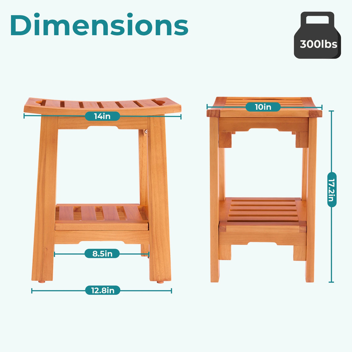 MCQ Waterproof Wooden Shower Bench With Storage Shelf For Home