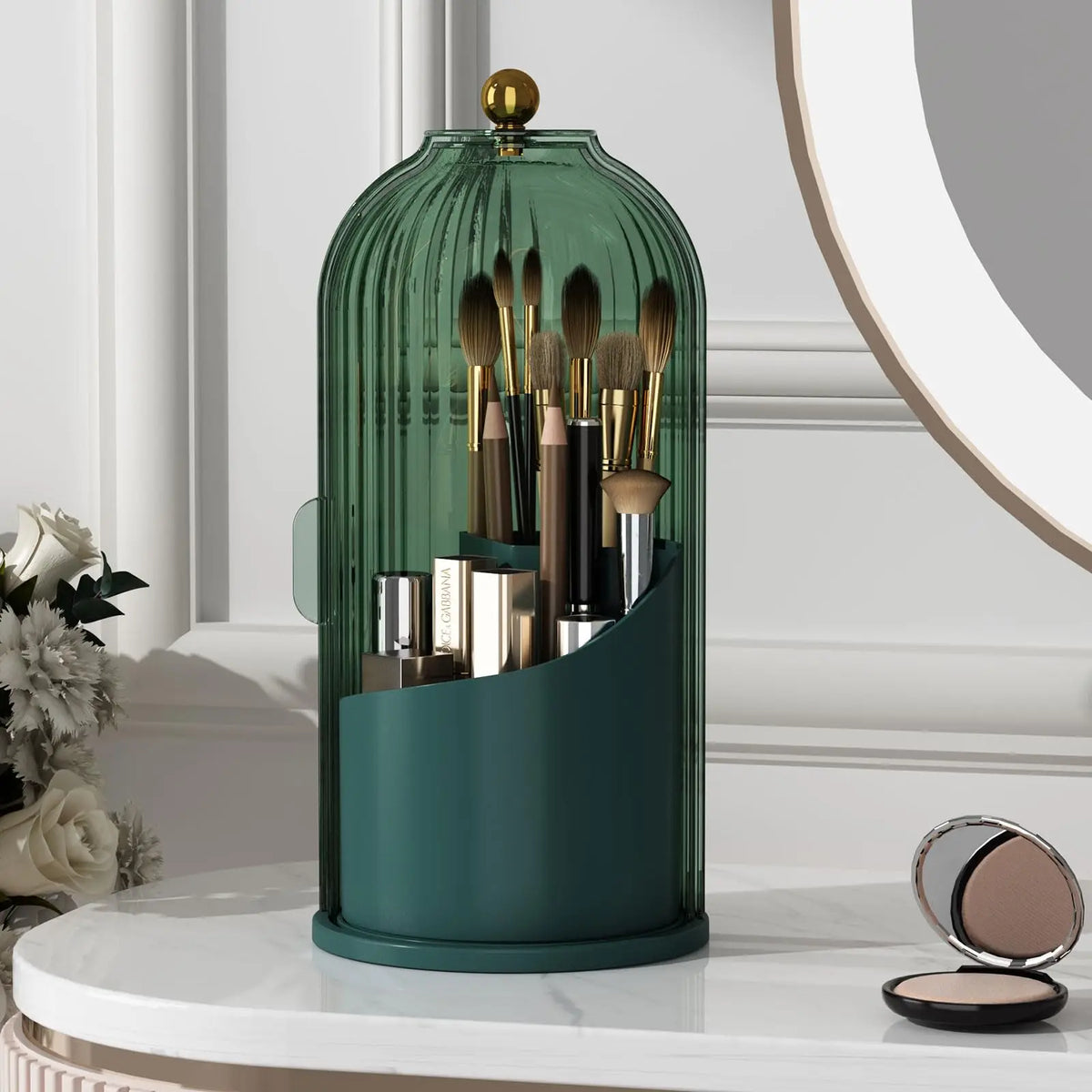 YOOLENS Rotating Makeup Brush Holder With Clear Dustproof Lid