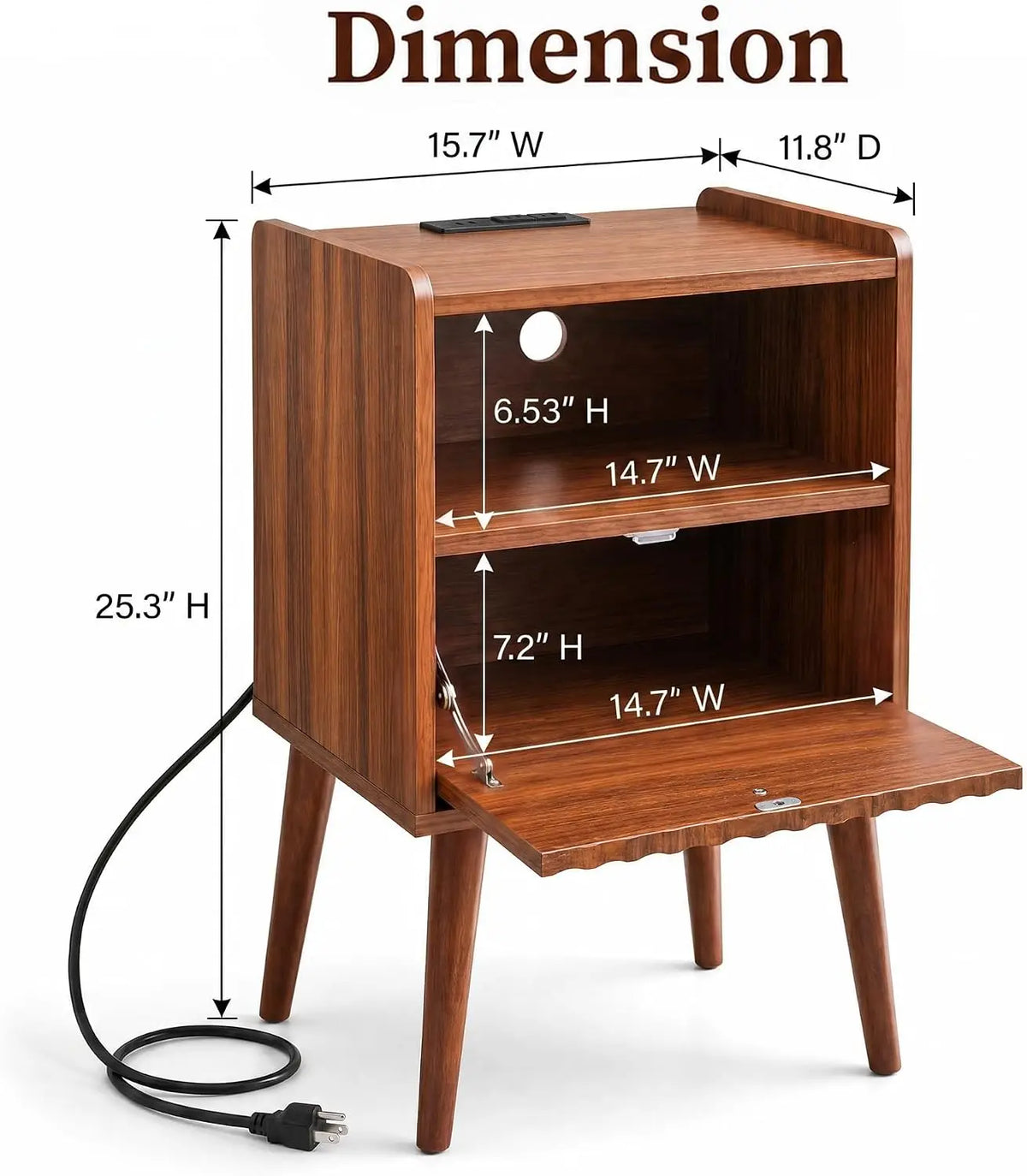 Novilla Wood Nightstand Featuring Dual USB Charging Station